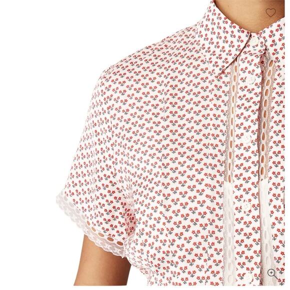 J. Crew Wren lace-trim shirtdress in glossy twill Floral Size 2 NWT - Picture 7 of 13